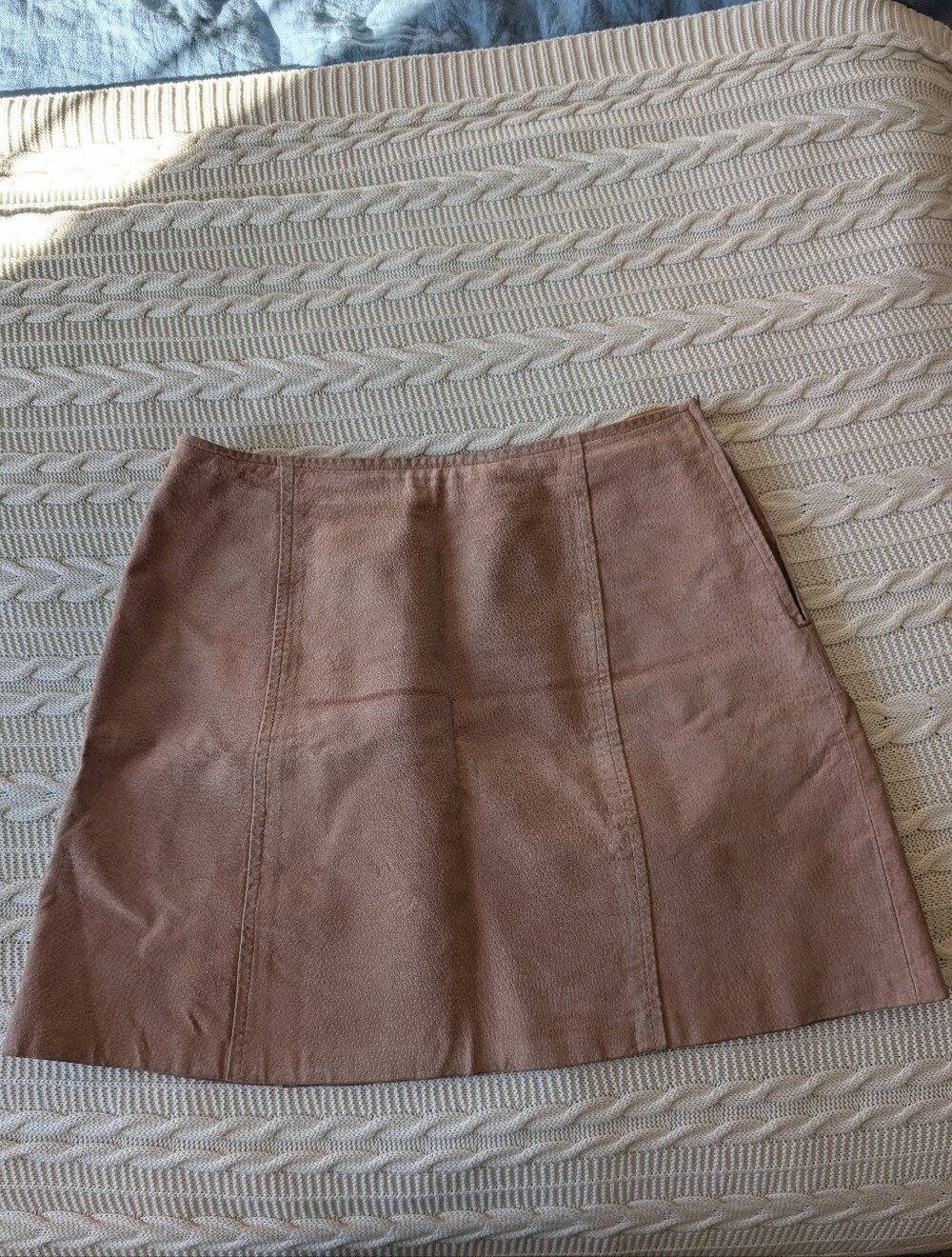Kathy Ireland Dusty Taupe Genuine Leather Suede A-Line Mini Skirt Vintage
